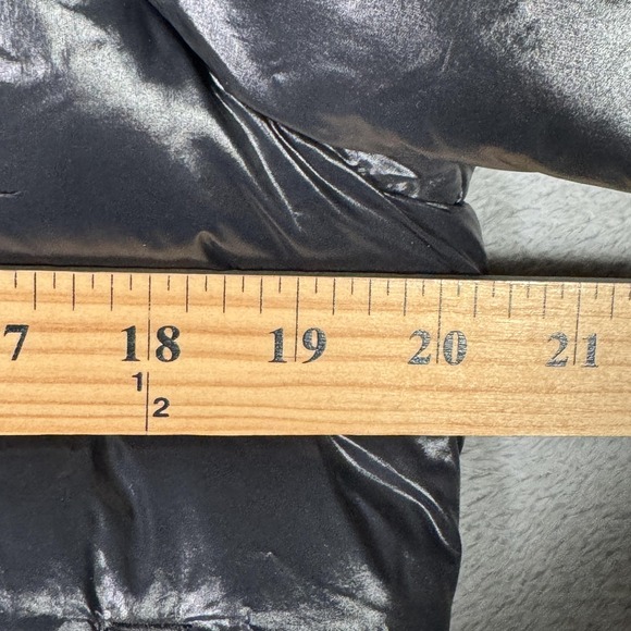 Nike Down Puffer Jacket Womens L Shiny Black Hooded Faux Fur 477155-010 *REPAIR - Picture 9 of 13